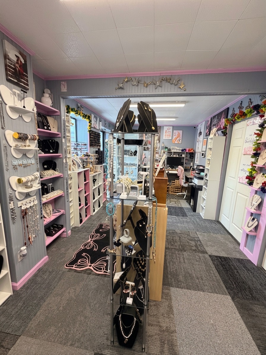 Boutique walkway with butterfly rug