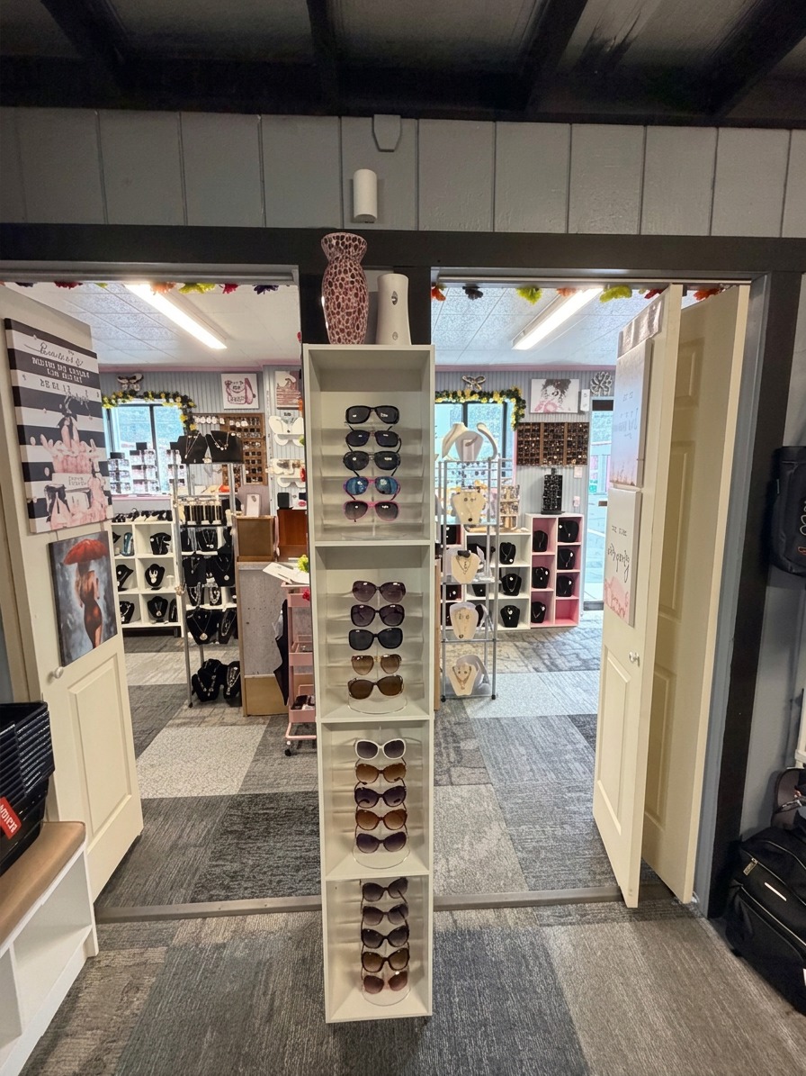Sunglasses display tower at the entry