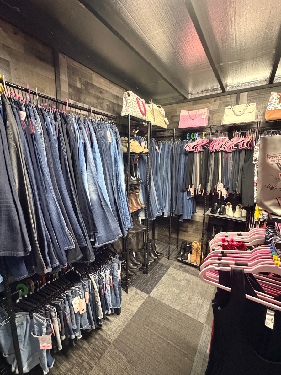 Wide selection of jeans on racks