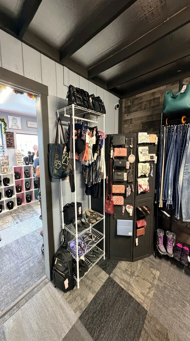 Handbags, wallets and small leather goods display
