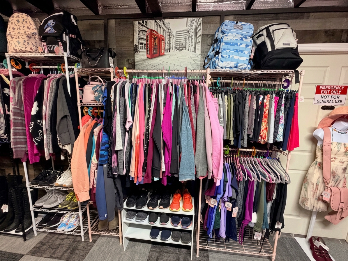 Activewear, hoodies and sneakers display