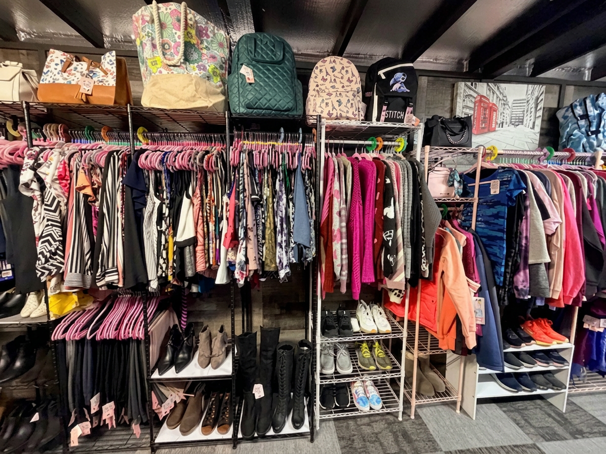 Wide variety of tops, sweaters and shoes