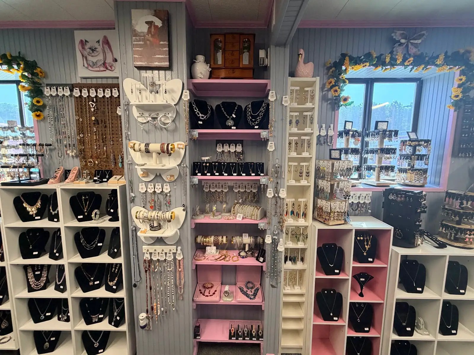 Jewelry shelving display in the boutique