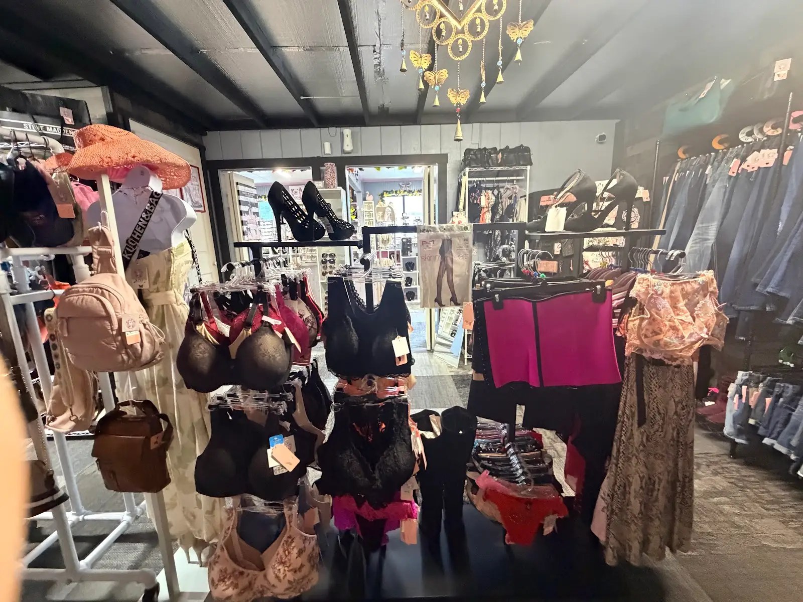 Dresses, lingerie and accessories display
